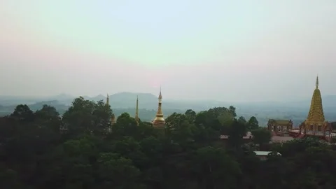High Angle Drone Shot of Cambodian Temple Heritage Site at Sunrise Stock-Footage 333701784