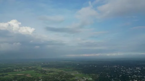 High angle drone shot of flooded countryside marshland with dirt path, smal.. Vídeo Stock 344896981