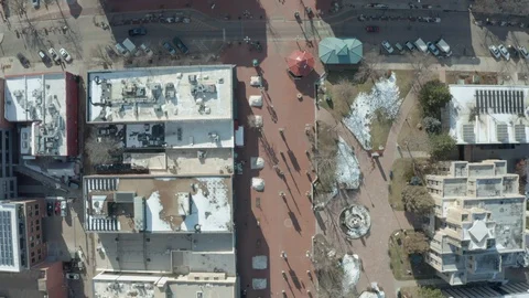 High Angle Drone Shot Flying Over the Pearl Street Mall in Boulder Colorado Stock Footage 128720761