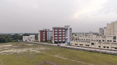 High-Angle Drone Shot of Modern Medical University Architecture in Kushtia. Stock Photos