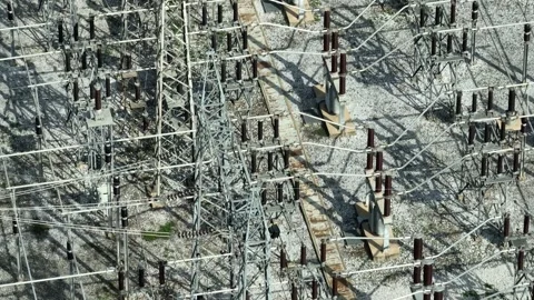 A high-angle drone shot of a power substation. Stock Footage 306898935