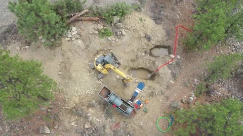 High Angle Drone Shot of Small Trammel Mine Stock Footage 146554249