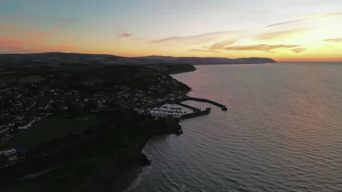 High Angle Drone Shot Of UK Coastline  As Sunsets Stock Footage 252593889