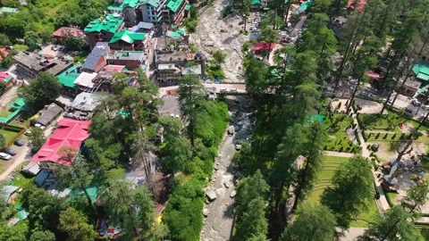 High angle drone tracking shot looking directly down at the colorful tin ro.. Video stock 345275146