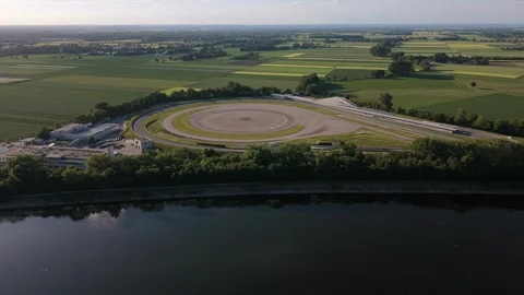 High angle drone video of a vehicle testing facility in Germany with proving 스톡 동영상 340892380