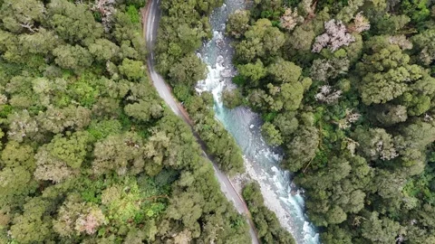 High-Angle Drone View Along Cleddau River with Car on Riverside Highway Stock Footage 273288802