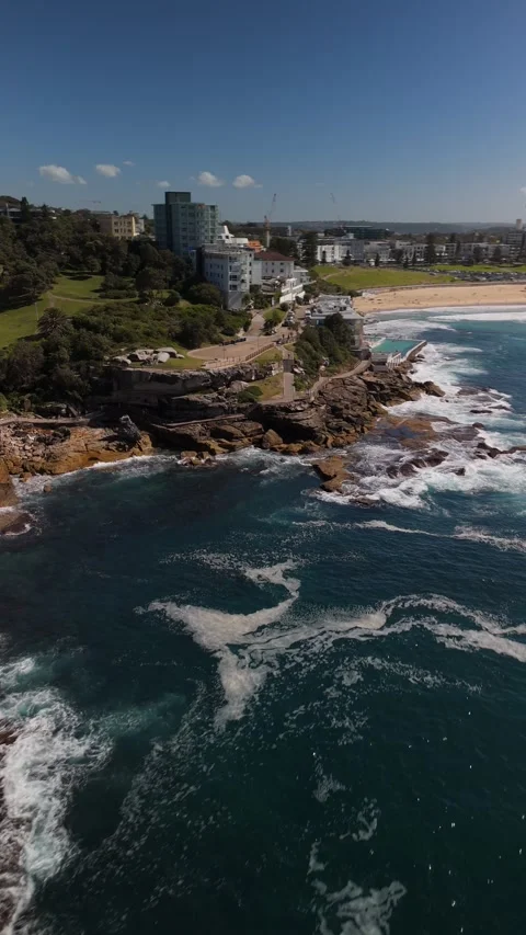 High Angle Drone View of Bondi Coastline and Architecture Vídeo Stock 332103702