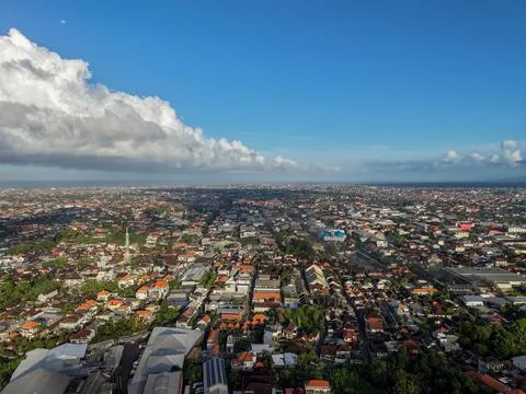 High Angle Drone View of Denpasar Cityscape, Bali, Indonesia Foto stock
