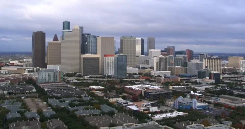 High Angle Drone View of Downtown Houston Texas and Midtown Urban Cityscape Stock Footage 297540601