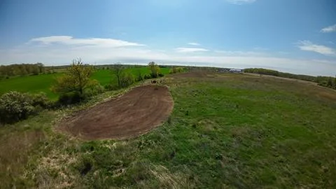High angle drone view of a freshly tilled oval food plot Stock-Fotos