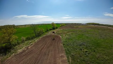 High angle drone view of a freshly tilled oval food plot Stock Photos