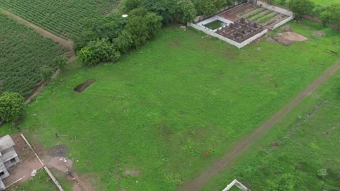 High Angle Drone View of Green Rural Land, Crop Fields and Unfinished 库存影片 348712903