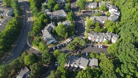 High Angle Drone View of Reston Northern Virginia Townhomes Stock Footage 346734080