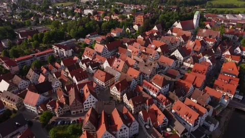 High angle drone view of Riedlingen Baden-Wuerttemberg featuring St. Georg tower Video stock 336097437