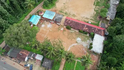 High angle drone view shows old rural village school campus in peaceful edu.. Stock-Footage 344411789