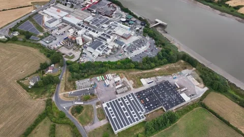 High angle drone view.Strategic Irish meat processing and export location at Stock Footage 345010222
