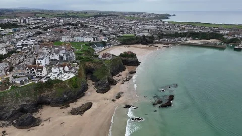 High angle drone,aerial Newquay Cornwall UK Stock Footage 255584165