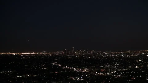 High angle DTLA skyline and vast city lights at night Stock Footage 329170014