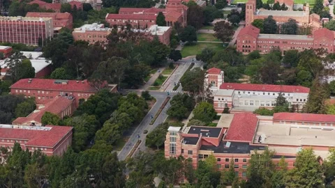 High angle establishing shot flying over University of California, Los Angeles c Stock Footage 336635583