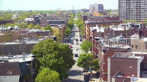 High angle establishing shot of a North Chicago neighborhood. Stock Footage