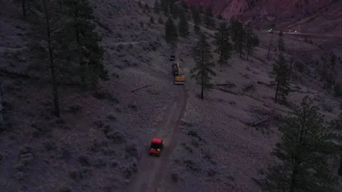 High Angle Evening Excavator Dragging Trammel Drone Shot Stock Footage 146553290