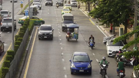 High angle Evening moderate traffic in Don Mueang Stock Footage 295967454