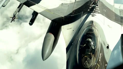 High Angle of a Fighter Jet During Aerial Refueling Stock Footage 130362244