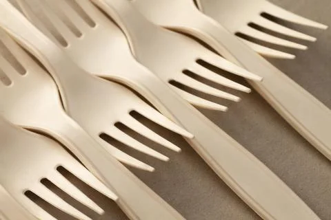 High angle forks arrangement on table Stock Photos