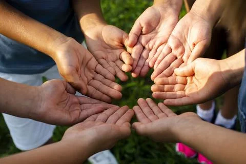 High angle friends showing hands camera Stock Photos