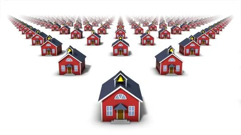 High angle front view of endless school houses Foto stock
