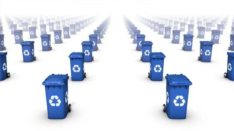 High angle front view of endless Recycle Bins (Blue) Foto stock