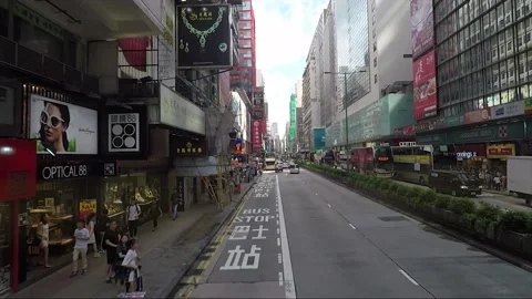 High angle front view vehicle shot, Nathan road, Kowloon, Hong Kong Stock Footage 159972093