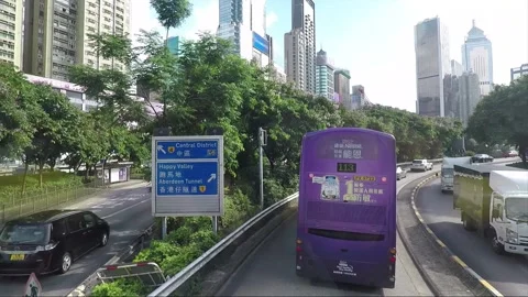 High angle front view vehicle shot, Canal Road Flyover, Wan Chai, Hong Kong Stock Footage 161810788