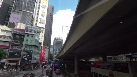High angle front view vehicle shot, Canal Road Flyover, Wan Chai, Hong Kong Stock Footage 161869604