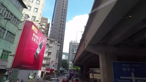 High angle front view vehicle shot, Canal Road Flyover, Wan Chai, Hong Kong Stock Footage 161873090