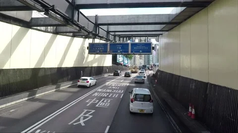 High angle front view vehicle shot, Canal Road Flyover, Wan Chai, Hong Kong Stock Footage 161891384