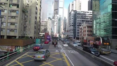 High angle front view vehicle shot, Canal Road Flyover, Wan Chai, Hong Kong 库存影片 162388669