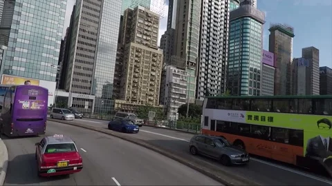 High angle front view vehicle shot, Canal Road Flyover, Wan Chai, Hong Kong Stock Footage 162478658