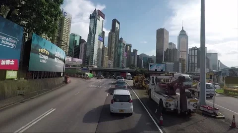 High angle front view vehicle shot, Canal Road Flyover, Wan Chai, Hong Kong 库存影片 164210408