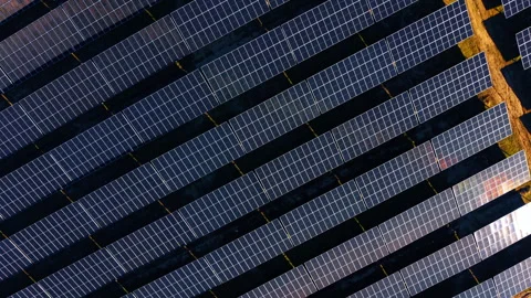 High angle geometric pattern of solar panel rows. Top down view of parallel Stock-Footage 329192286