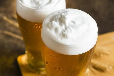 High angle glasses beer. High quality beautiful photo concept Stock Photos