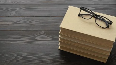 High angle glasses books stack 写真素材