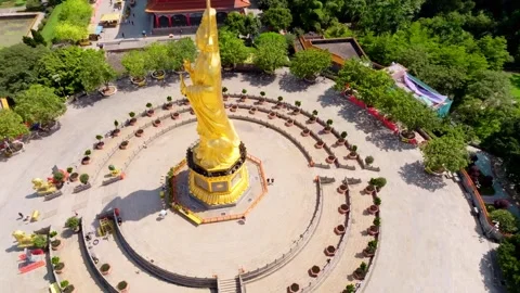 High angle Guanyin statue and circular terraces in Guangzhou China Stock Footage 345958750