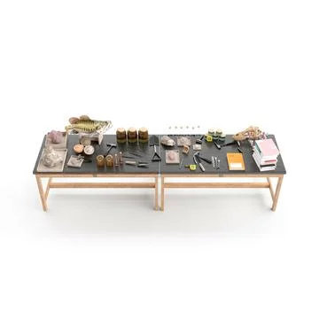 High-angle of kitchen table with ingredients and kitchen tools, white background Stock Illustration