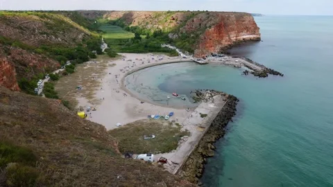 High-angle landscape view of the romantic Bolata Beach on the Black Sea Stock Footage 315414900