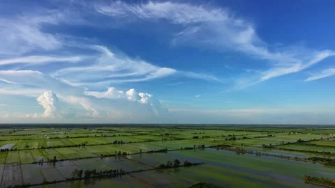 High Angle Landscape View Of Rural Agriculture Under Wide Blue Sky Stock-Footage 340548123