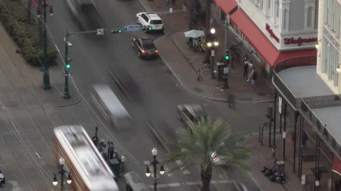 High Angle Long Shot Timelapse of the Bourbon Street entrance in New Orleans Video stock 240956149