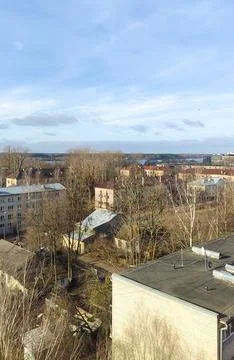 A high-angle look reveals intersections and traffic lines in the downtown cor Stock Photos