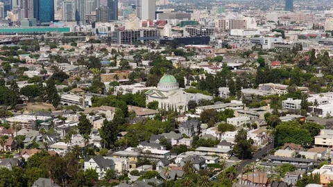 High angle of Los Angeles residential neighborhood of Echo Park with Saint Sophi Stock Footage 336635601
