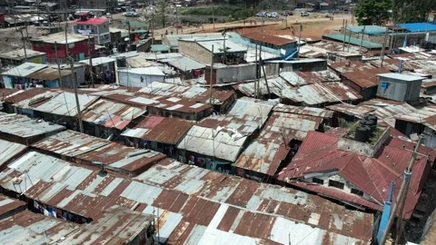 High angle of Mathare slums Video stock 294360936